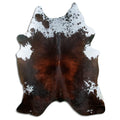 Tricolour cowhide rug of about 210 × 170 cm, seen from above: the exact hide you receive