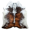 Tricolour cowhide rug of about 190 × 180 cm, seen from above: the exact hide you receive