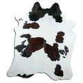 Tricolour cowhide rug of about 200 × 180 cm, seen from above: the exact hide you receive