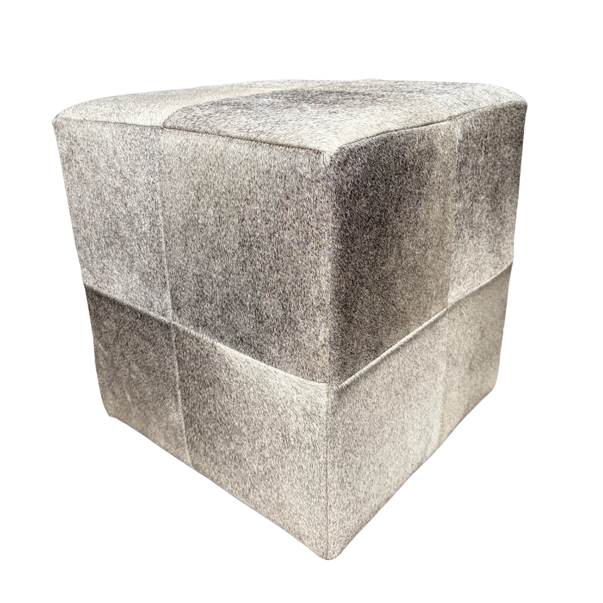 Patchwork cowhide ottoman in grey and white