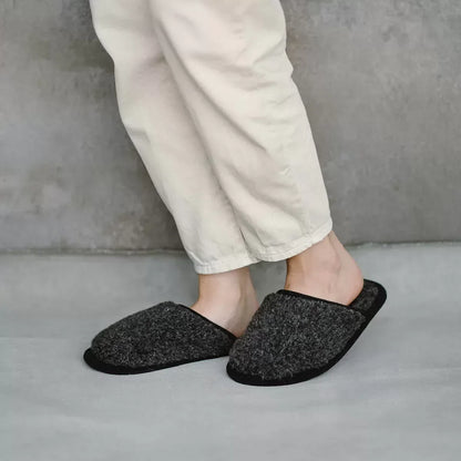 Granite merino slippers worn with jeans