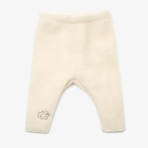 Merino Wool Baby Trousers “Sheep” with Embroidery; Ecru