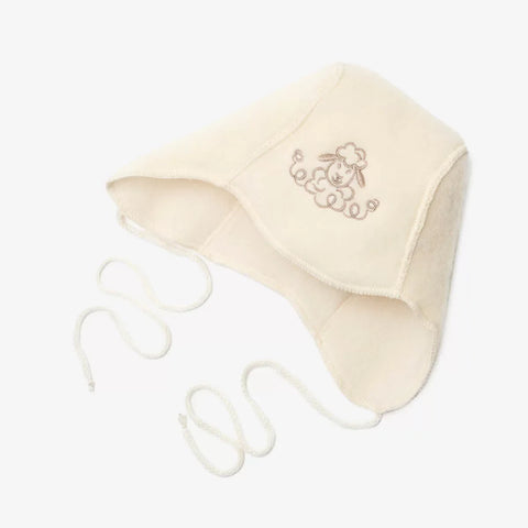 Merino Wool Baby Hat “Sheep” with Embroidery; Ecru