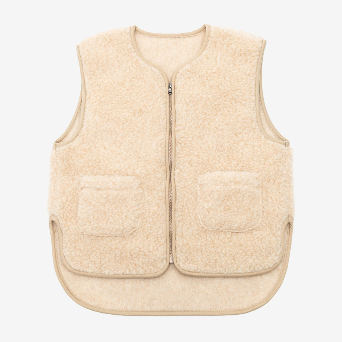 Merino vest Island in beige, front with zip