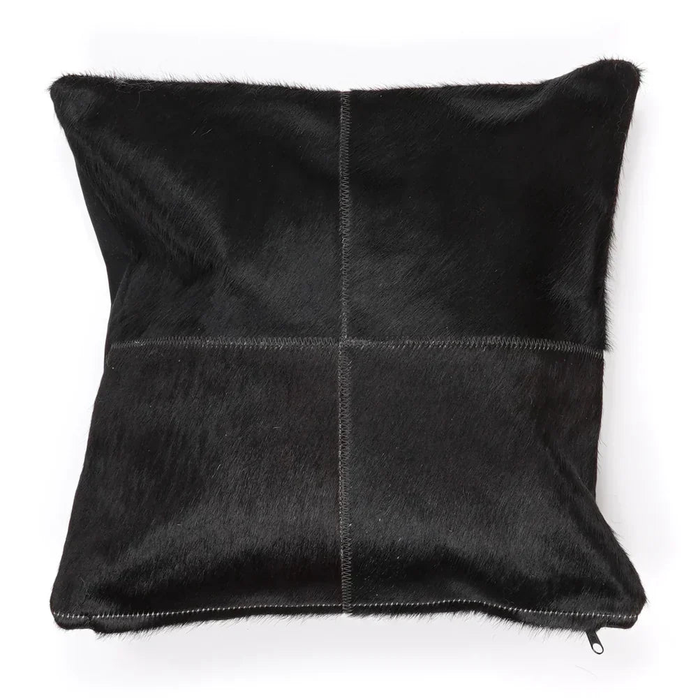 Cowhide cushion in Black, 40 × 40 cm