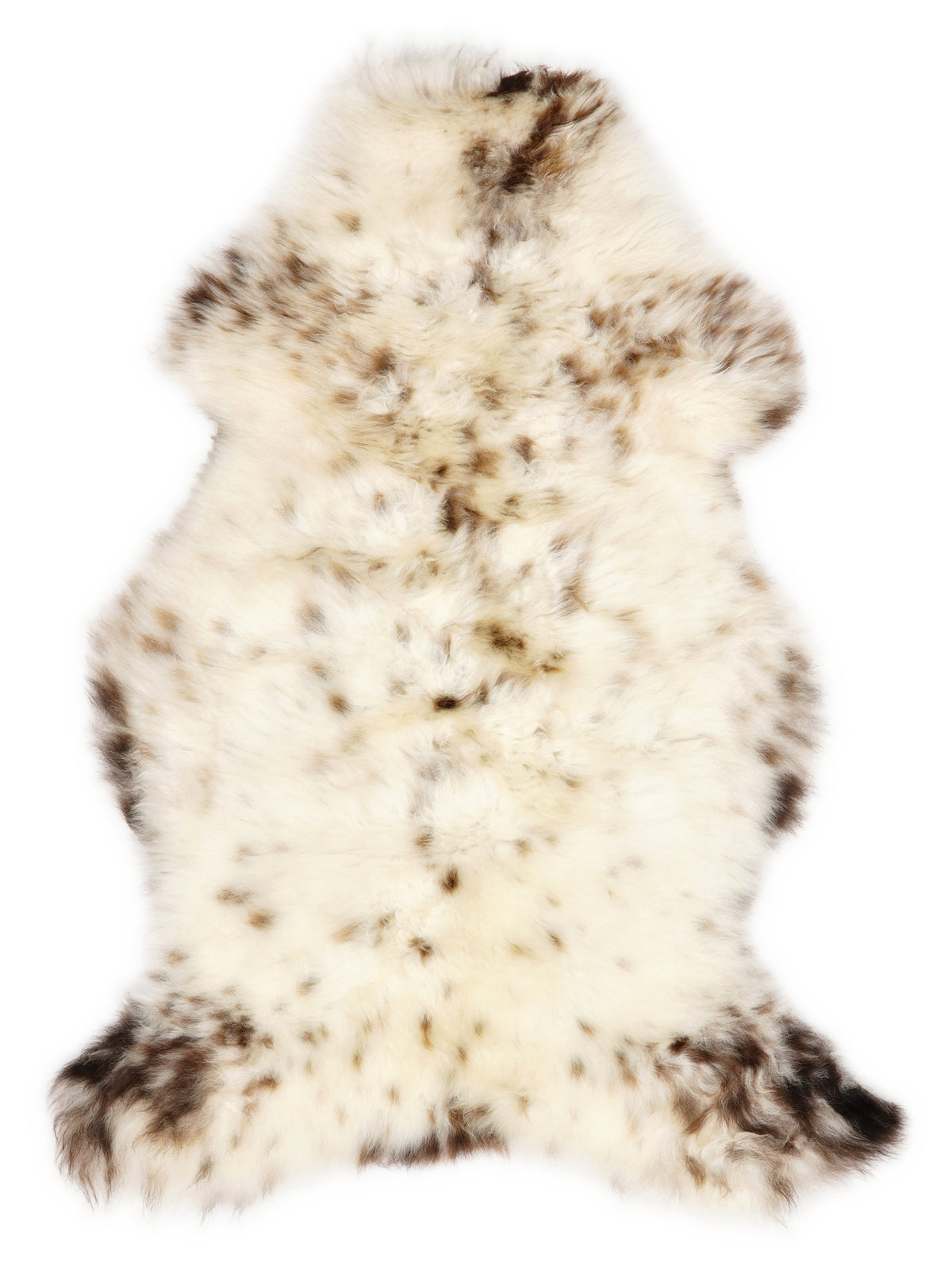 British multicolour sheepskin rug of about 110 × 65 cm, seen from above: the exact sheepskin you receive