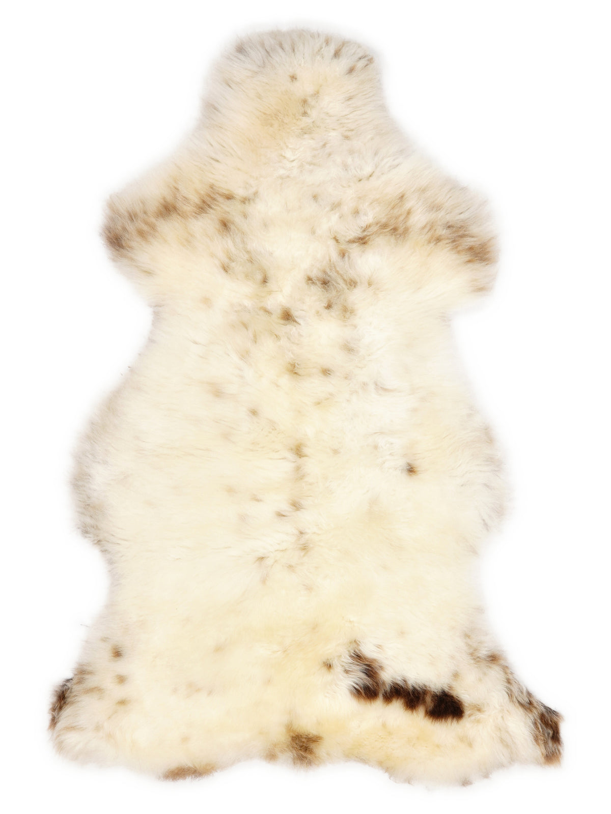 British multicolour sheepskin rug of about 110 × 60 cm, seen from above: the exact sheepskin you receive