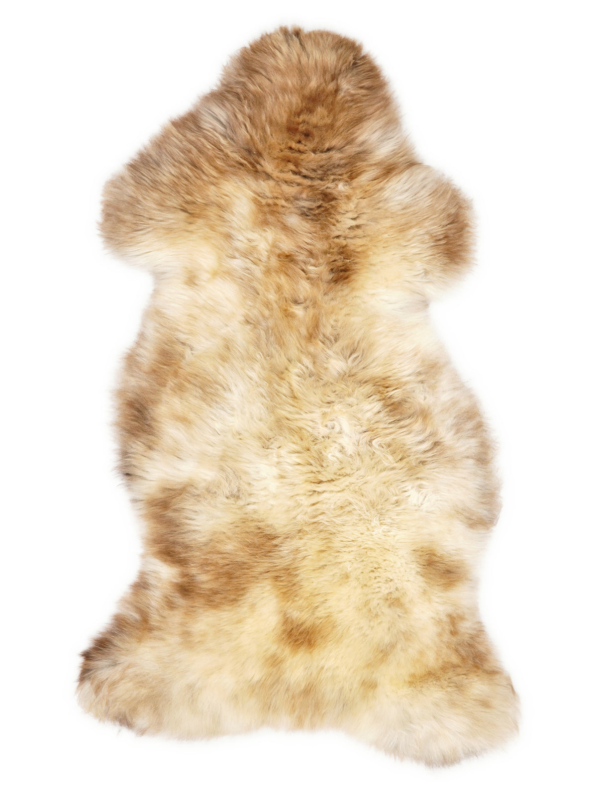British multicolour sheepskin rug of about 115 × 55 cm, seen from above: the exact sheepskin you receive