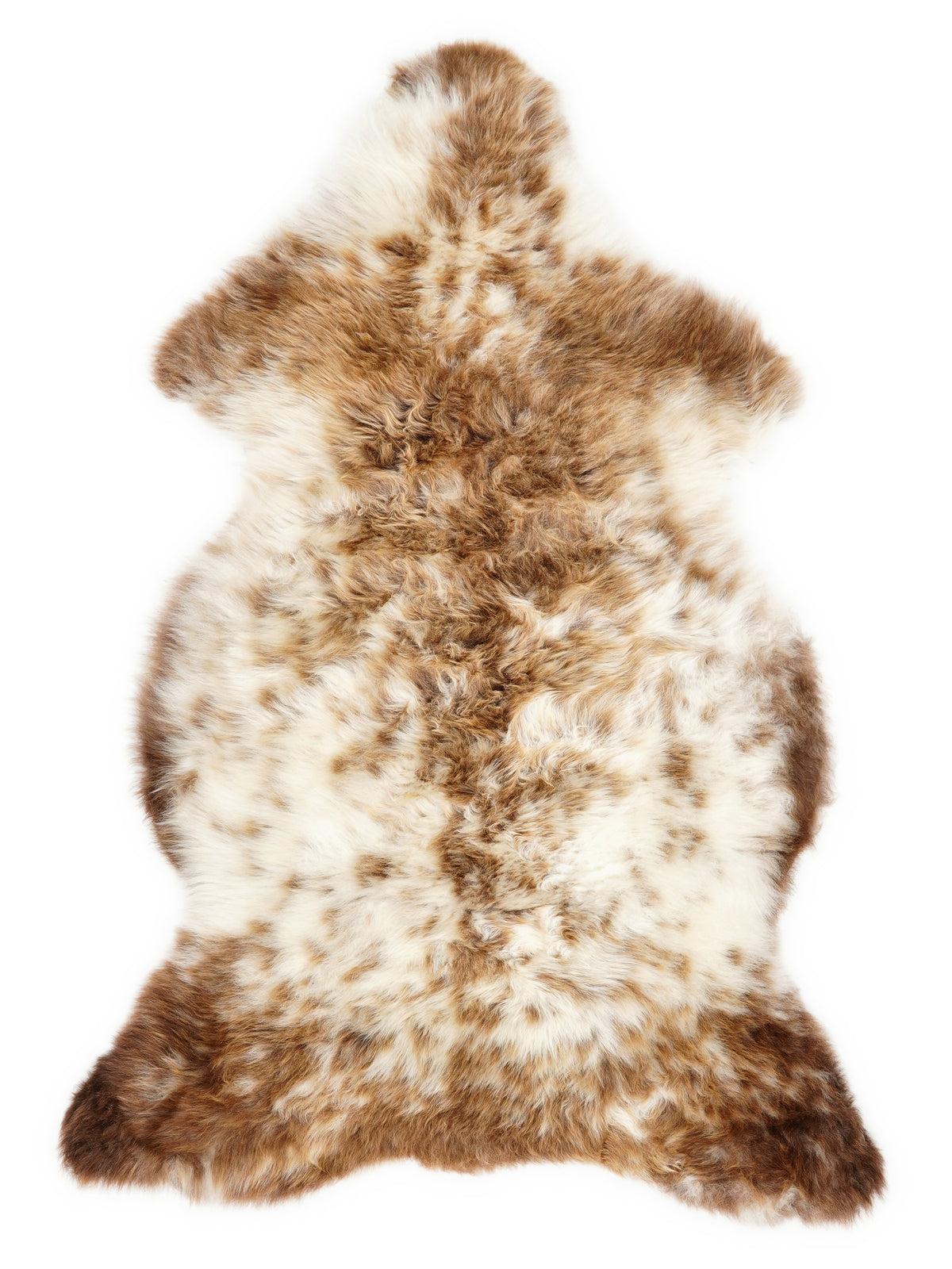 British multicolour sheepskin rug of about 110 × 60 cm, seen from above: the exact sheepskin you receive