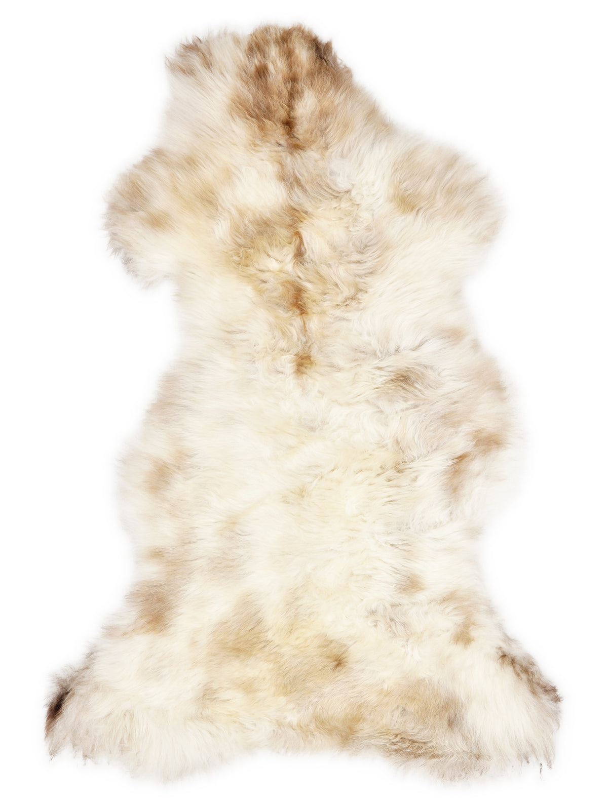 British multicolour sheepskin rug of about 120 × 60 cm, seen from above: the exact sheepskin you receive