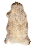 British multicolour sheepskin rug of about 130 × 60 cm, seen from above: the exact sheepskin you receive