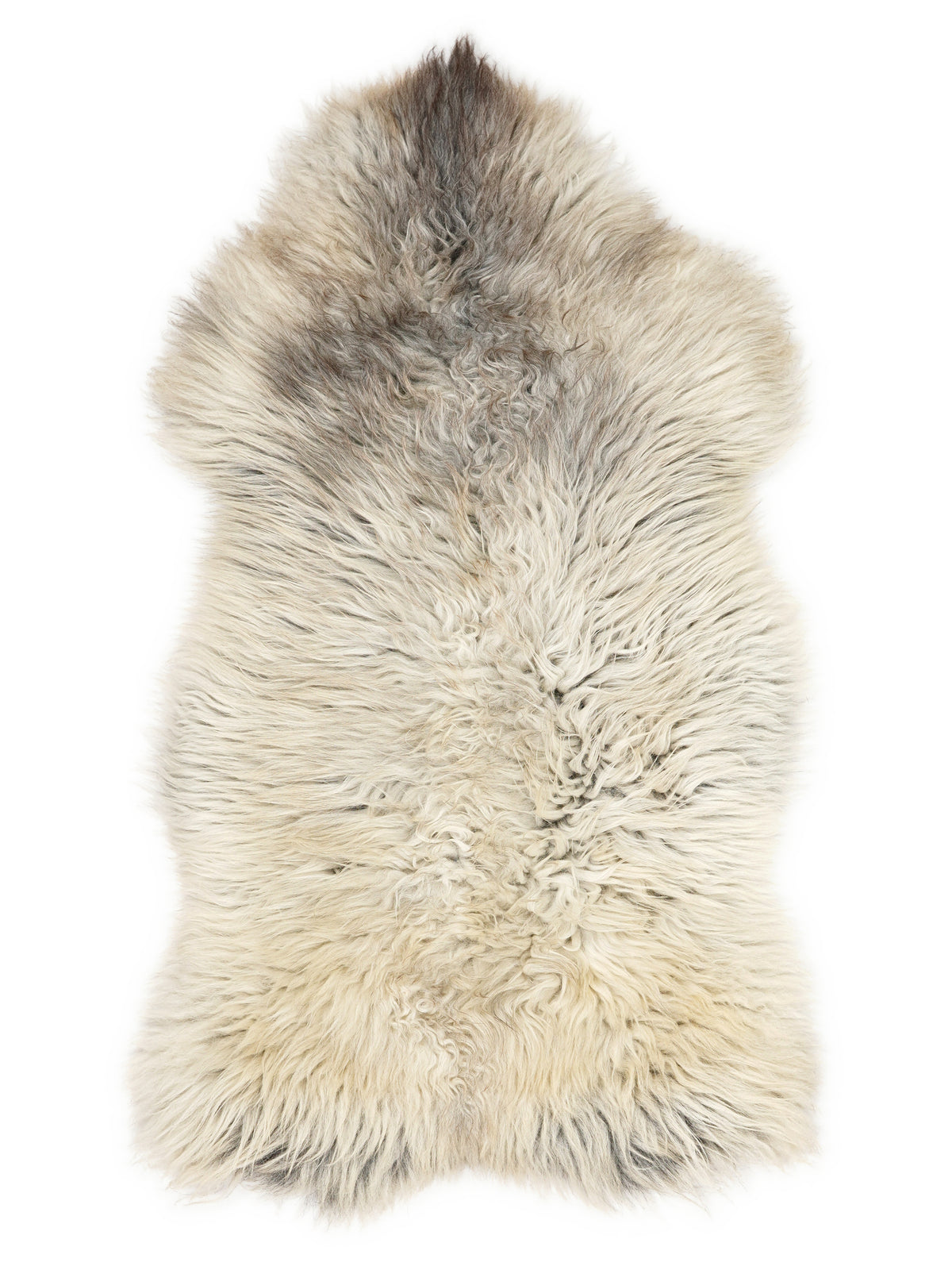 British multicolour sheepskin rug of about 110 × 60 cm, seen from above: the exact sheepskin you receive
