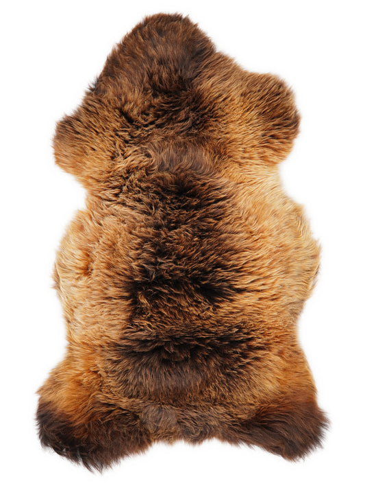 British multicolour sheepskin rug of about 120 × 65 cm, seen from above: the exact sheepskin you receive