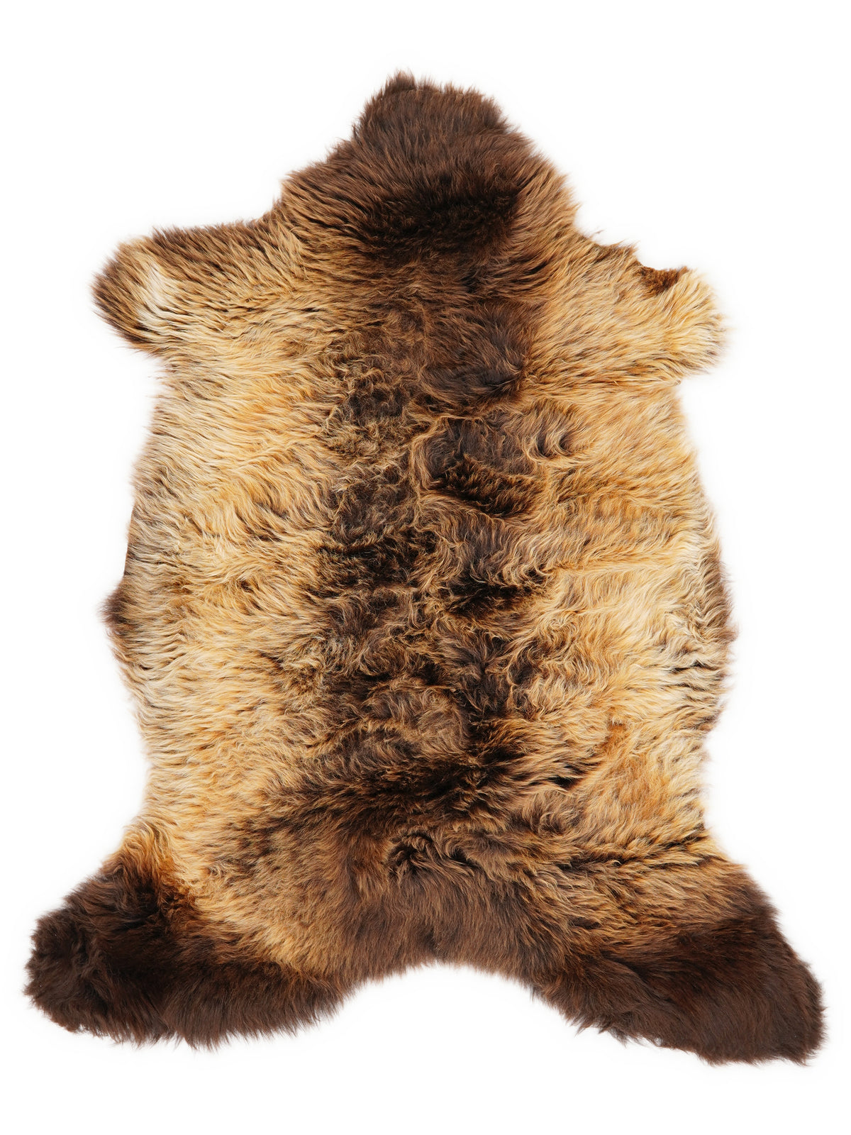 British multicolour sheepskin rug of about 105 × 60 cm, seen from above: the exact sheepskin you receive