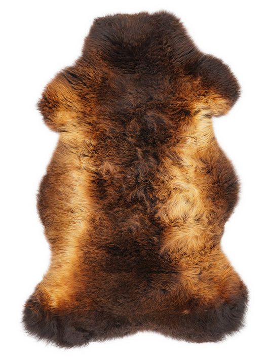 British multicolour sheepskin rug of about 110 × 65 cm, seen from above: the exact sheepskin you receive