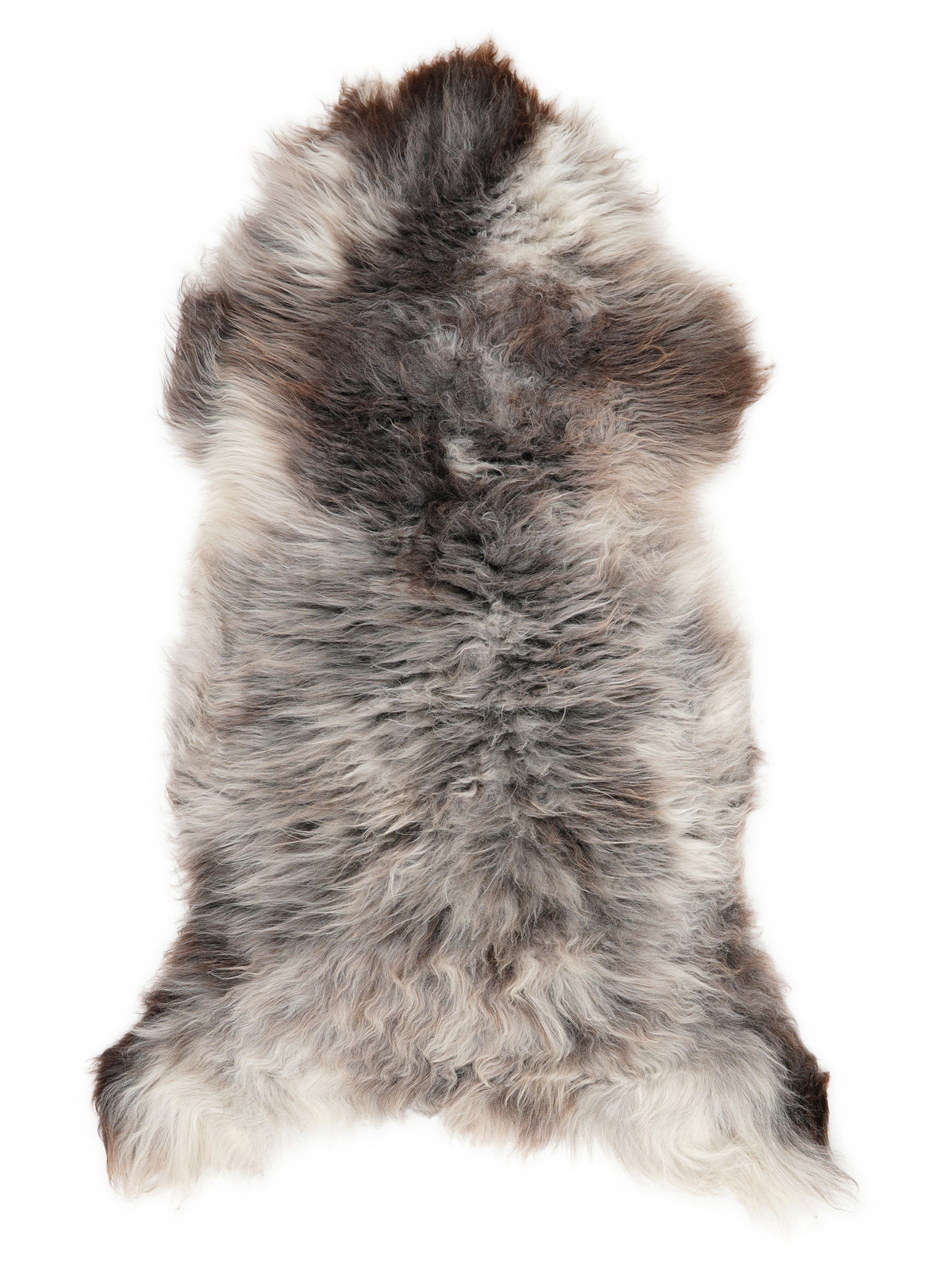 British multicolour sheepskin rug of about 130 × 60 cm, seen from above: the exact sheepskin you receive