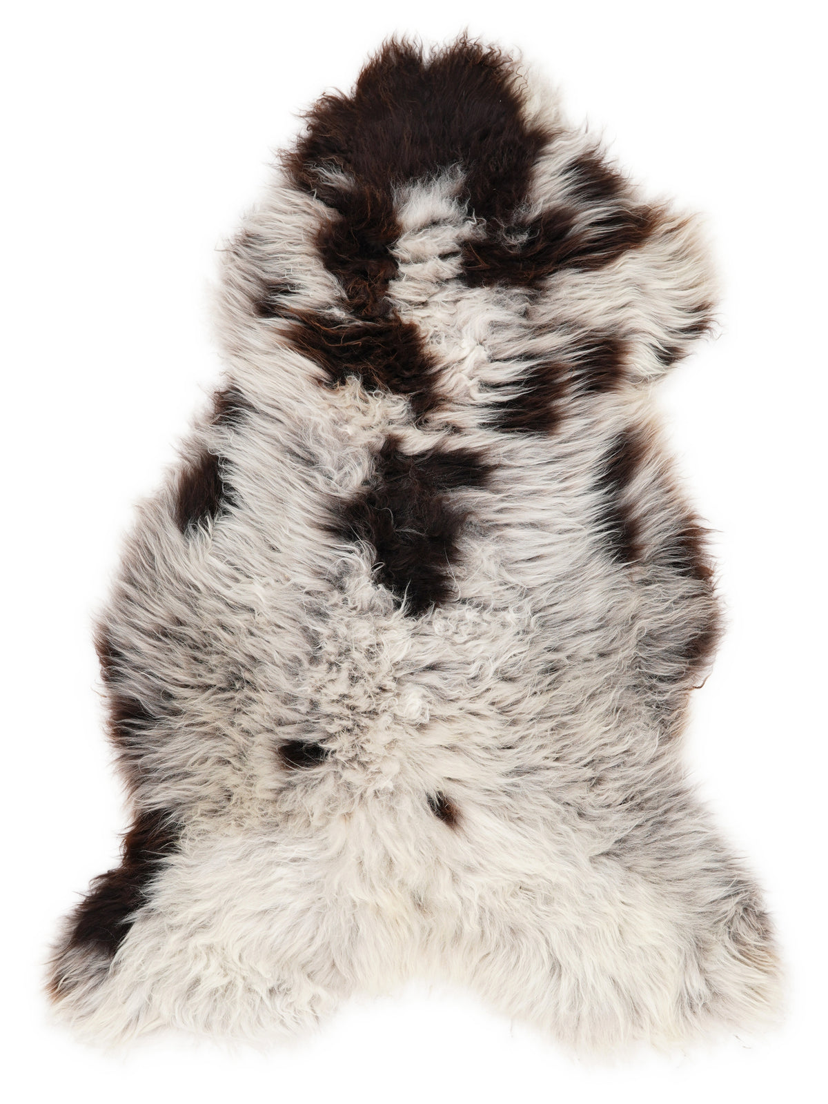 British multicolour sheepskin rug of about 120 × 70 cm, seen from above: the exact sheepskin you receive