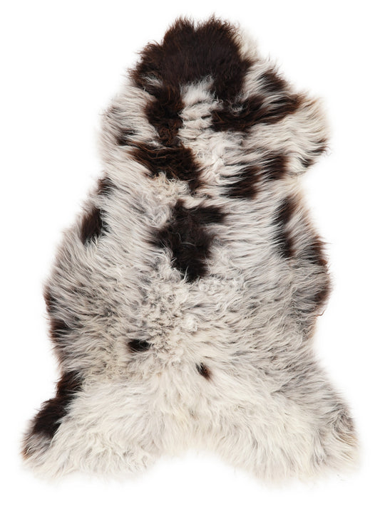 British multicolour sheepskin rug of about 120 × 70 cm, seen from above: the exact sheepskin you receive