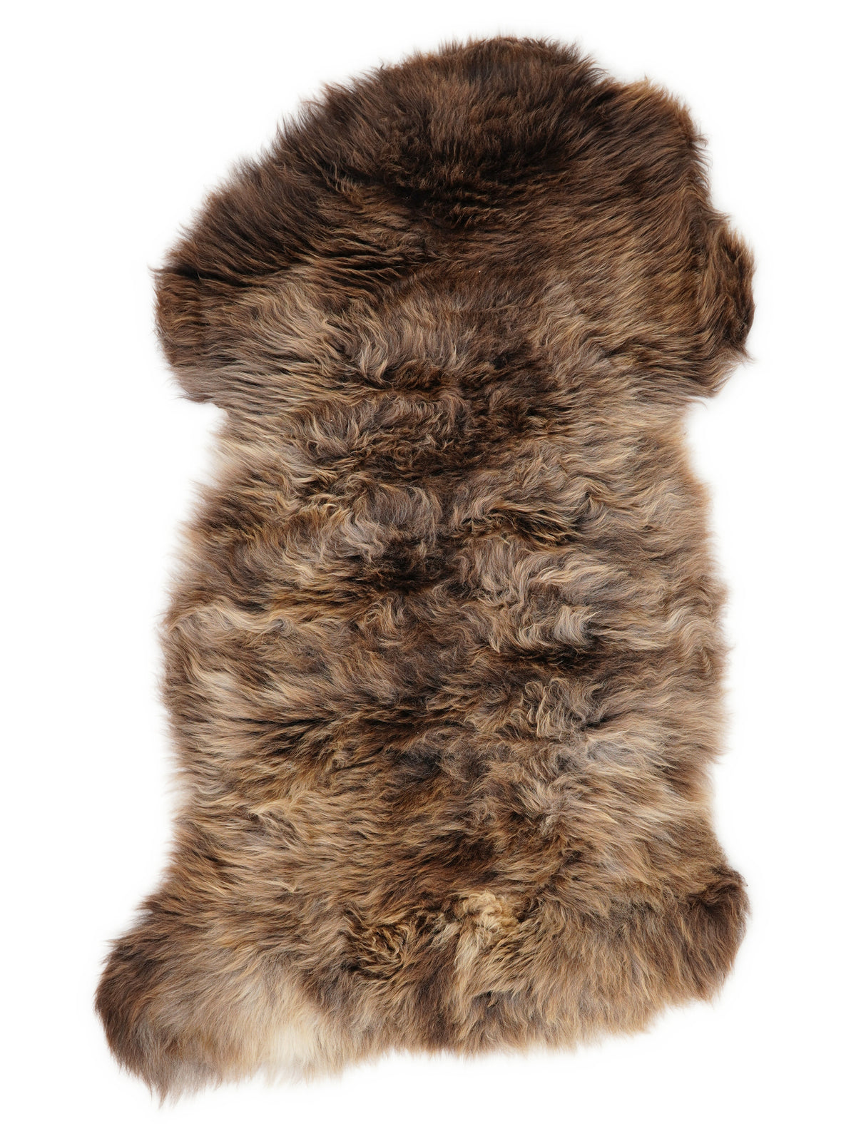 British multicolour sheepskin rug of about 110 × 60 cm, seen from above: the exact sheepskin you receive