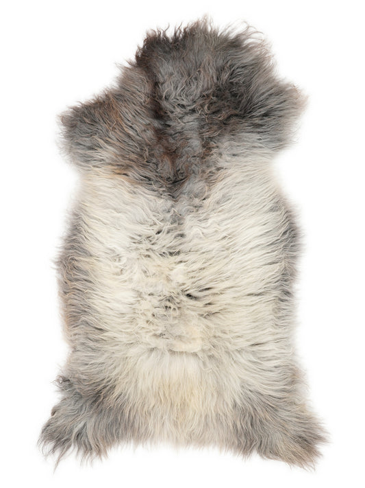 British multicolour sheepskin rug of about 120 × 60 cm, seen from above: the exact sheepskin you receive