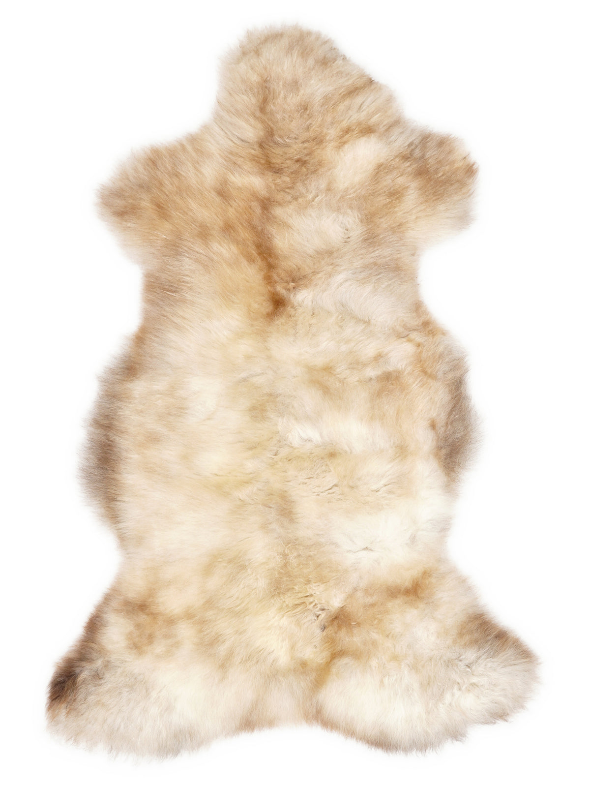 British multicolour sheepskin rug of about 110 × 60 cm, seen from above: the exact sheepskin you receive