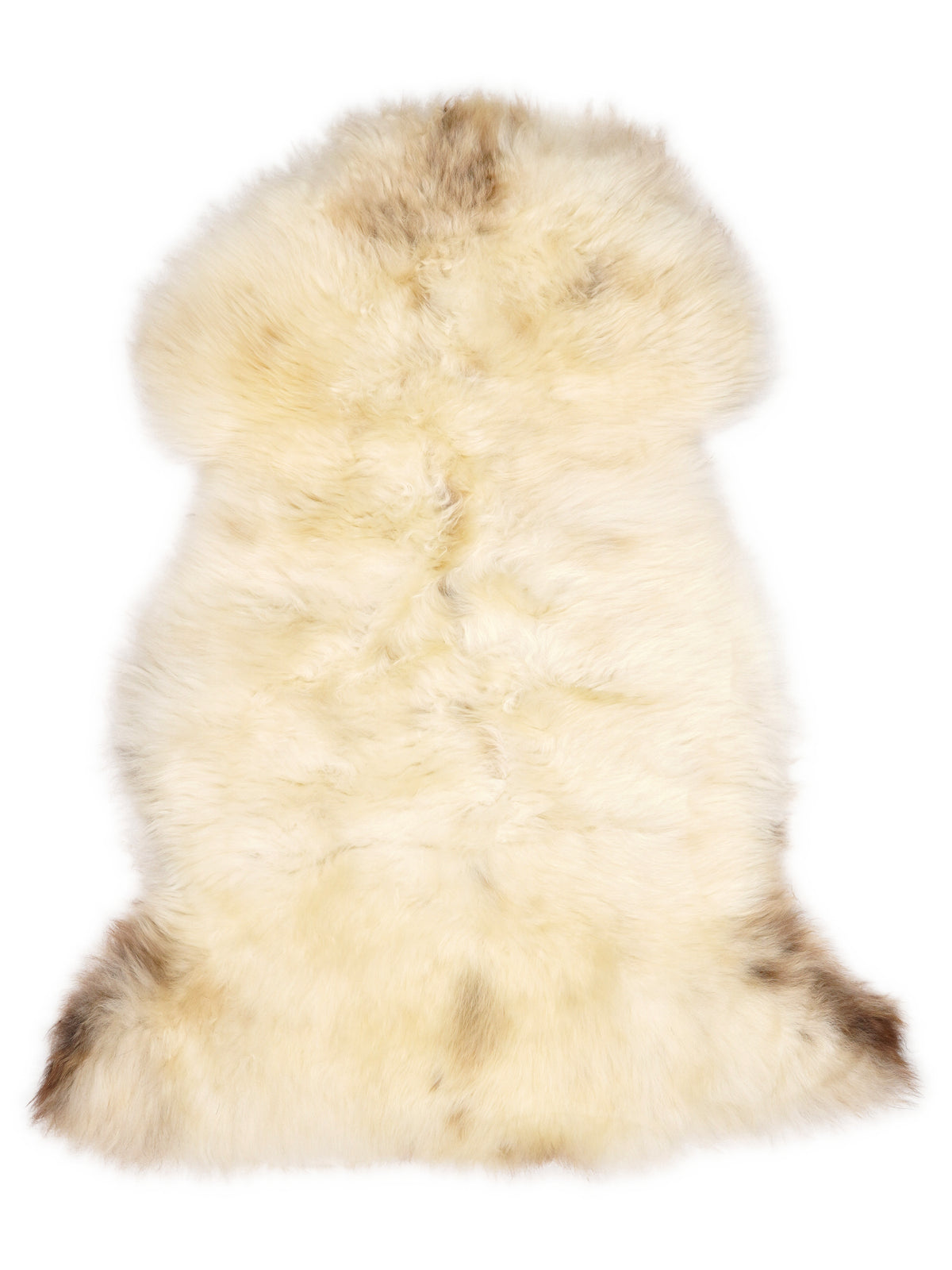 British multicolour sheepskin rug of about 110 × 65 cm, seen from above: the exact sheepskin you receive