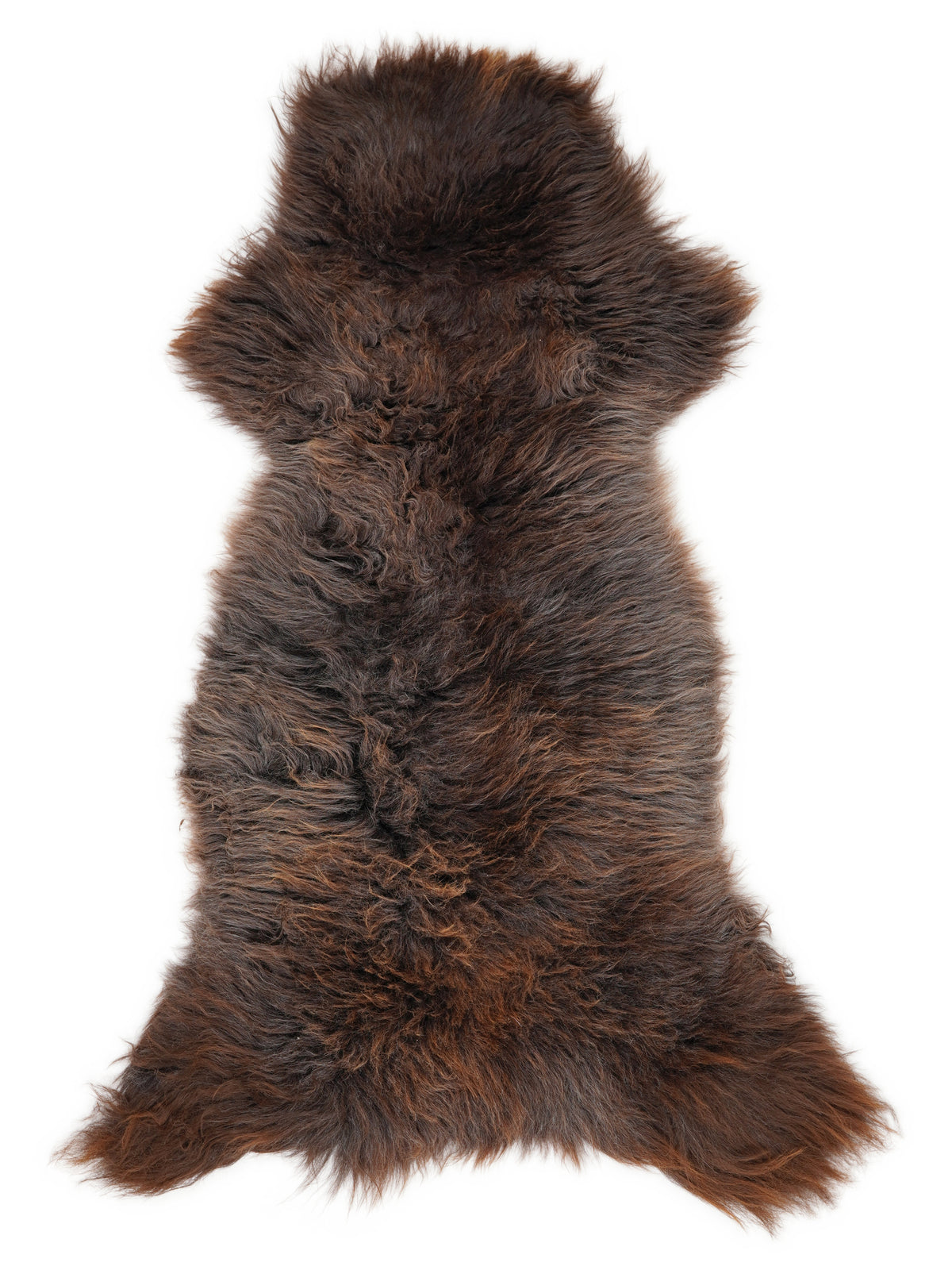 British multicolour sheepskin rug of about 140 × 60 cm, seen from above: the exact sheepskin you receive