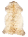 British multicolour sheepskin rug of about 130 × 65 cm, seen from above: the exact sheepskin you receive