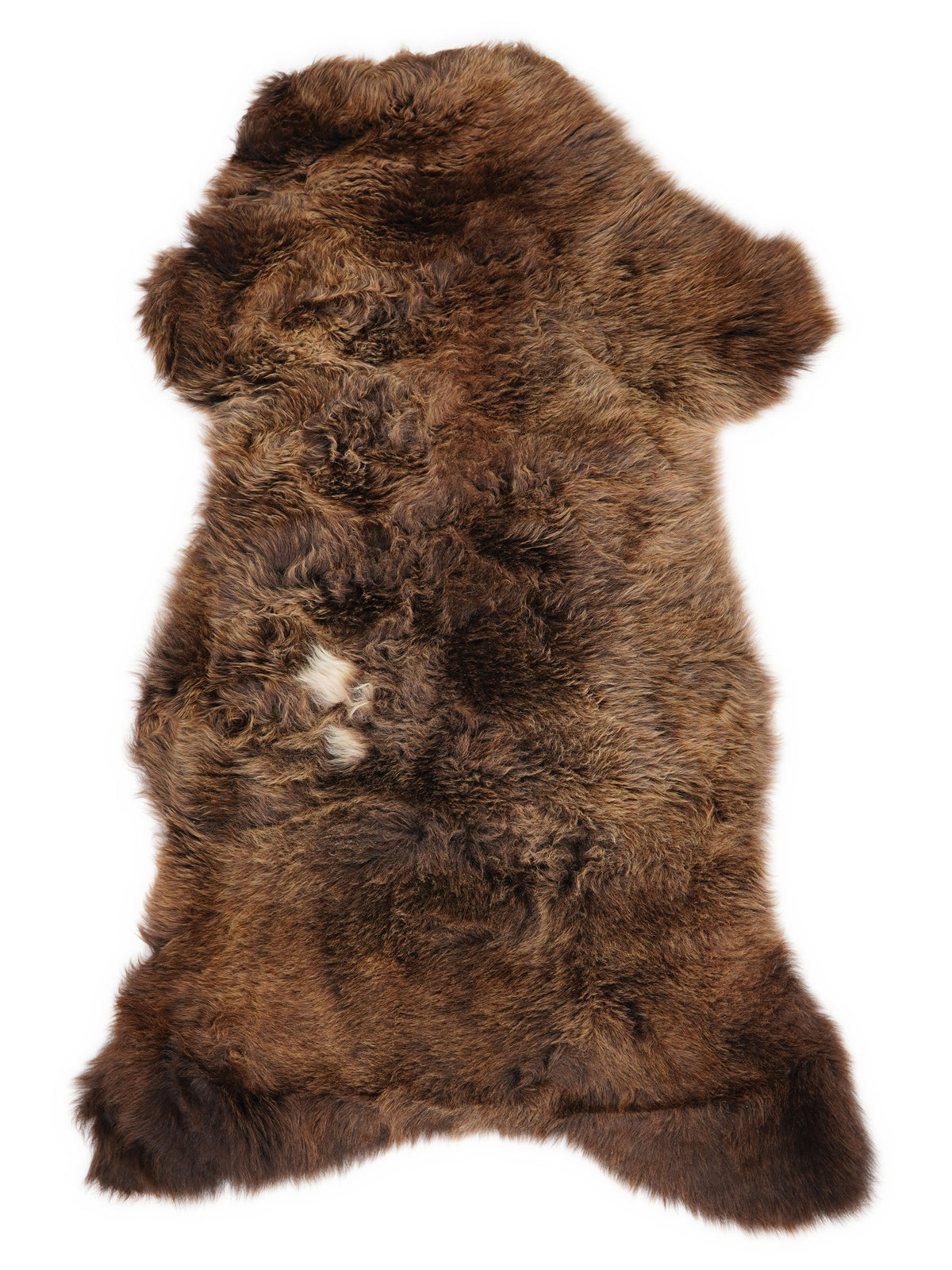 Brown sheepskin rug of about 120 × 60 cm, seen from above: the exact sheepskin you receive