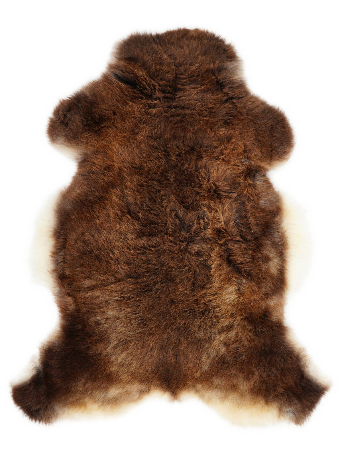 Brown sheepskin rug of about 110 × 70 cm, seen from above: the exact sheepskin you receive
