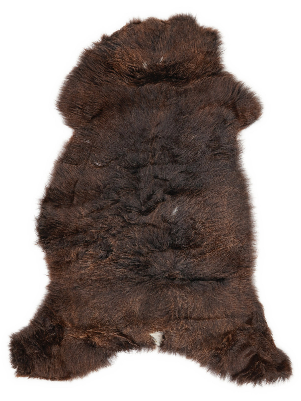 Brown sheepskin rug of about 105 × 55 cm, seen from above: the exact sheepskin you receive