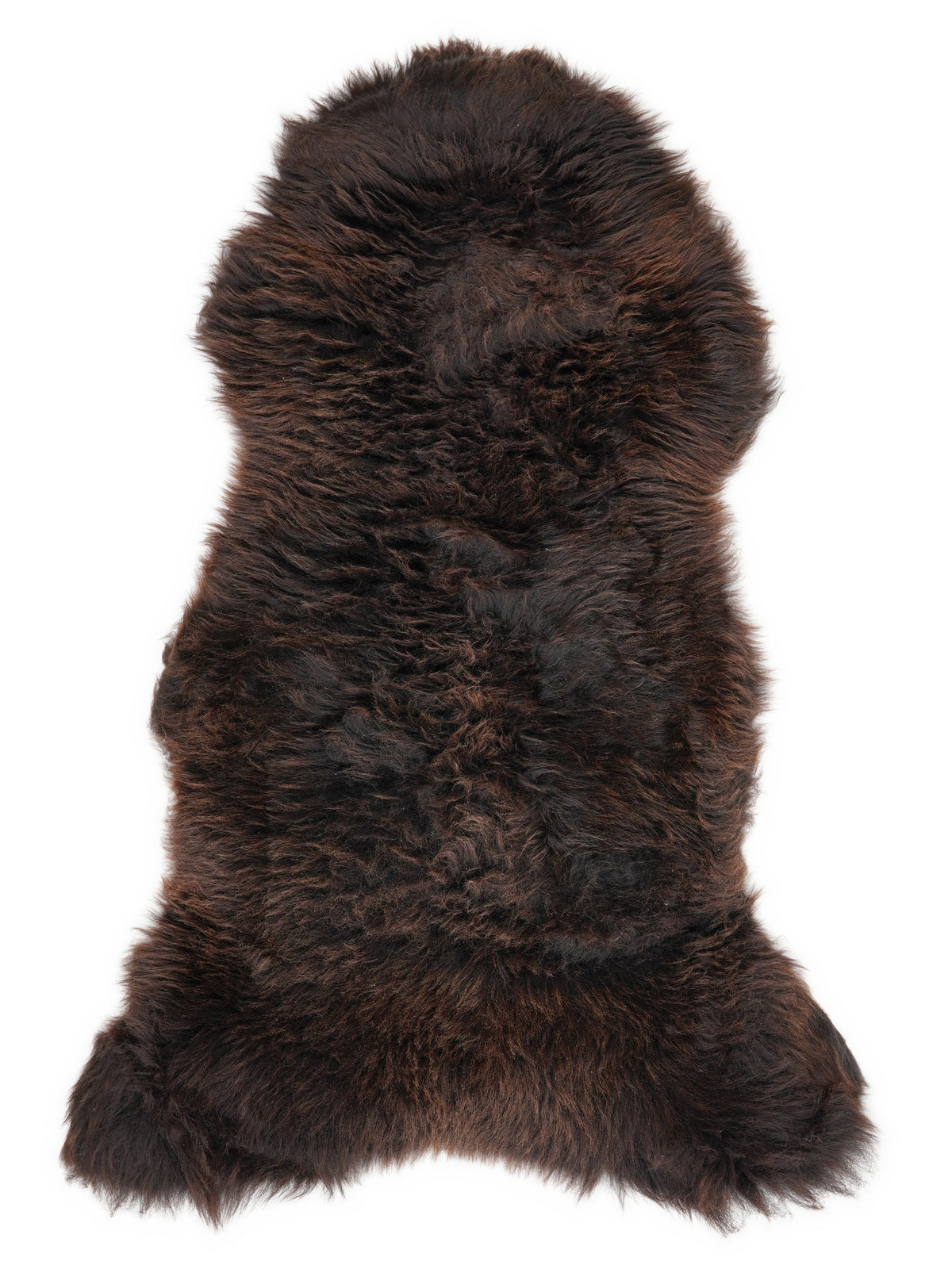 Brown sheepskin rug of about 130 × 60 cm, seen from above: the exact sheepskin you receive
