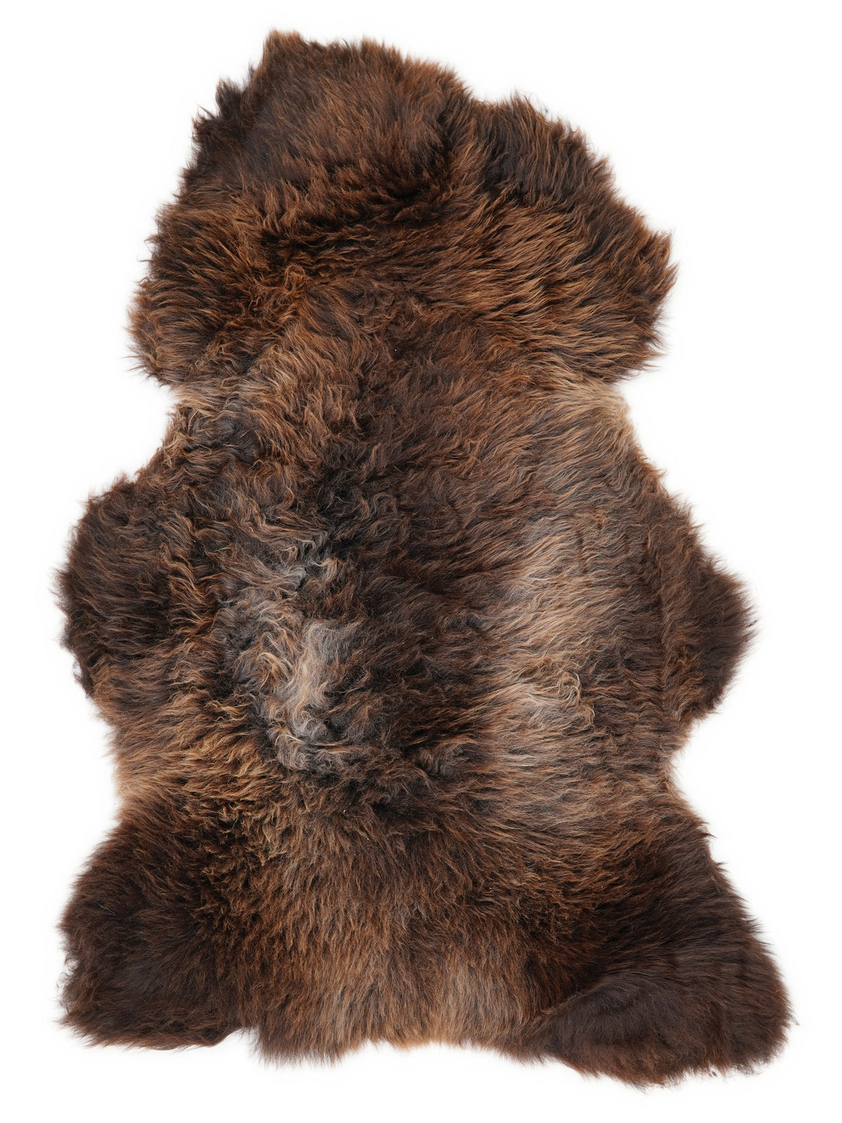 Brown sheepskin rug of about 125 × 70 cm, seen from above: the exact sheepskin you receive