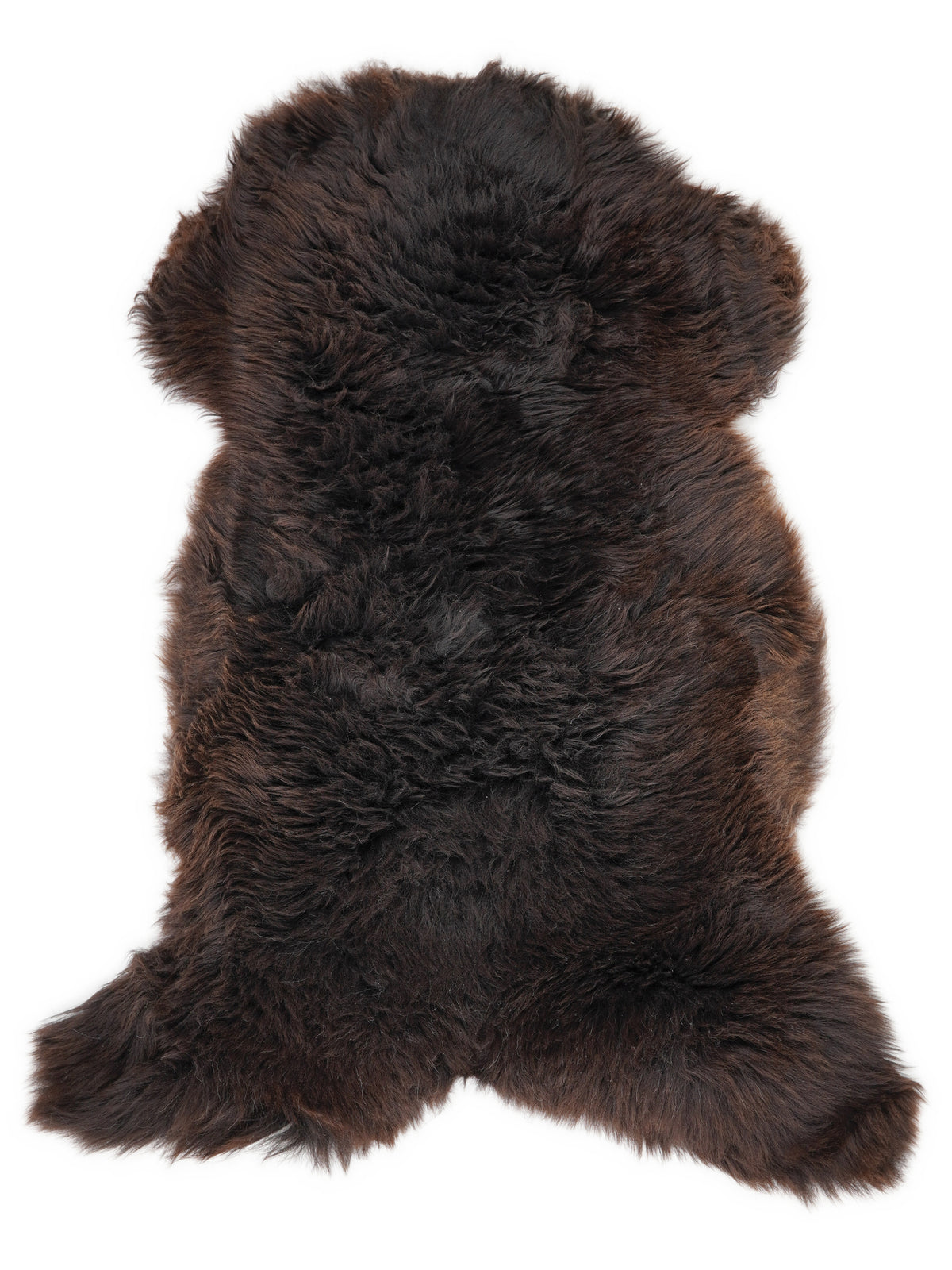 Brown sheepskin rug of about 130 × 65 cm, seen from above: the exact sheepskin you receive