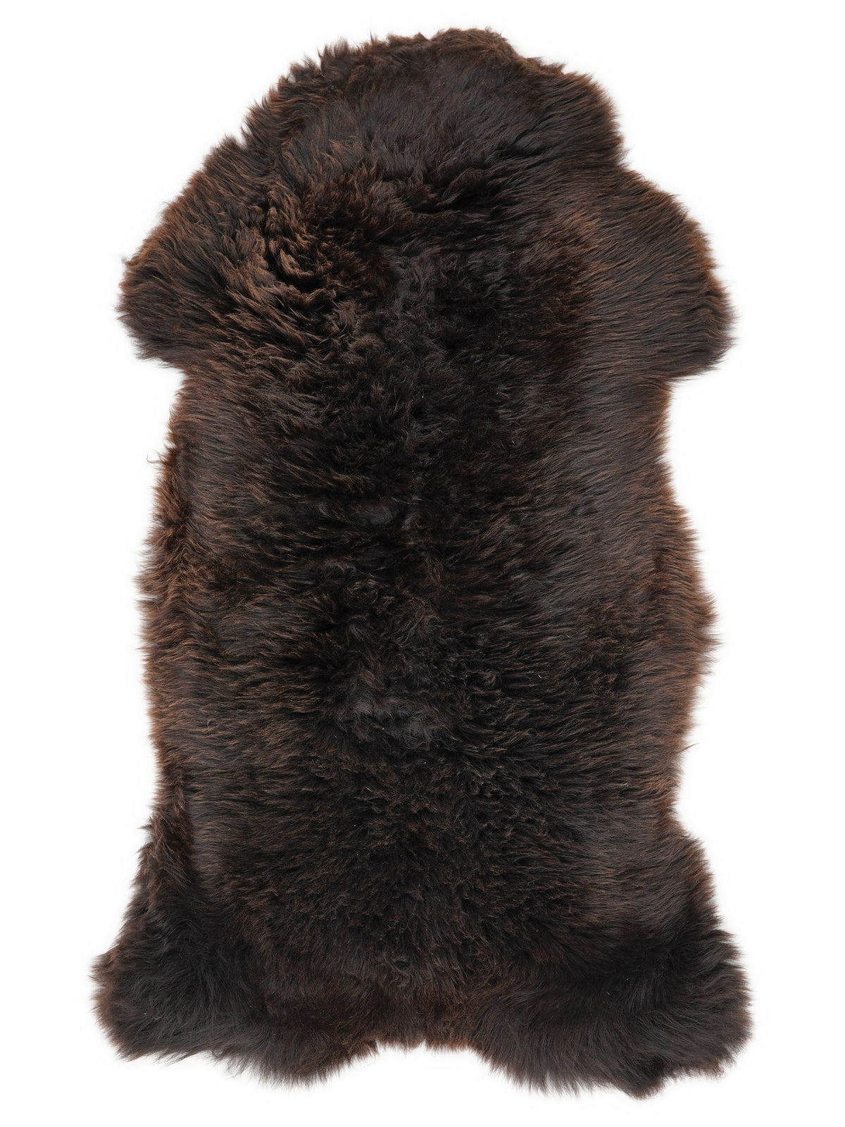 Brown sheepskin rug of about 120 × 60 cm, seen from above: the exact sheepskin you receive