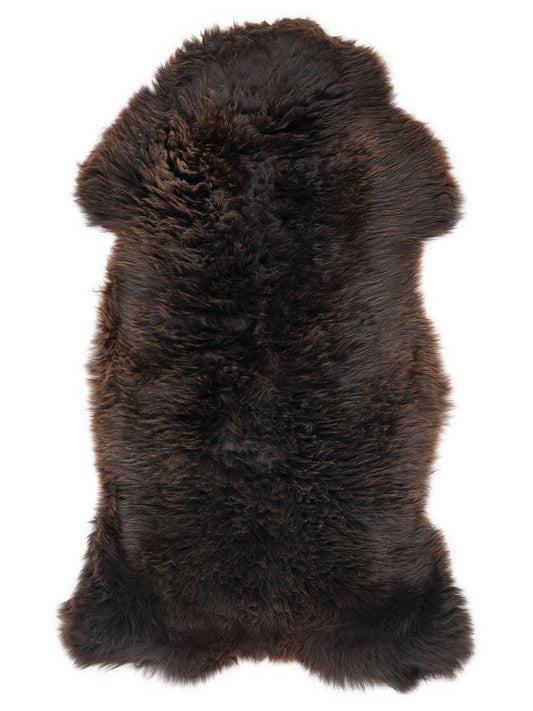 Brown sheepskin rug of about 120 × 60 cm, seen from above: the exact sheepskin you receive