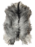 Grey Icelandic sheepskin rug of about 130 × 75 cm, seen from above: the exact sheepskin you receive