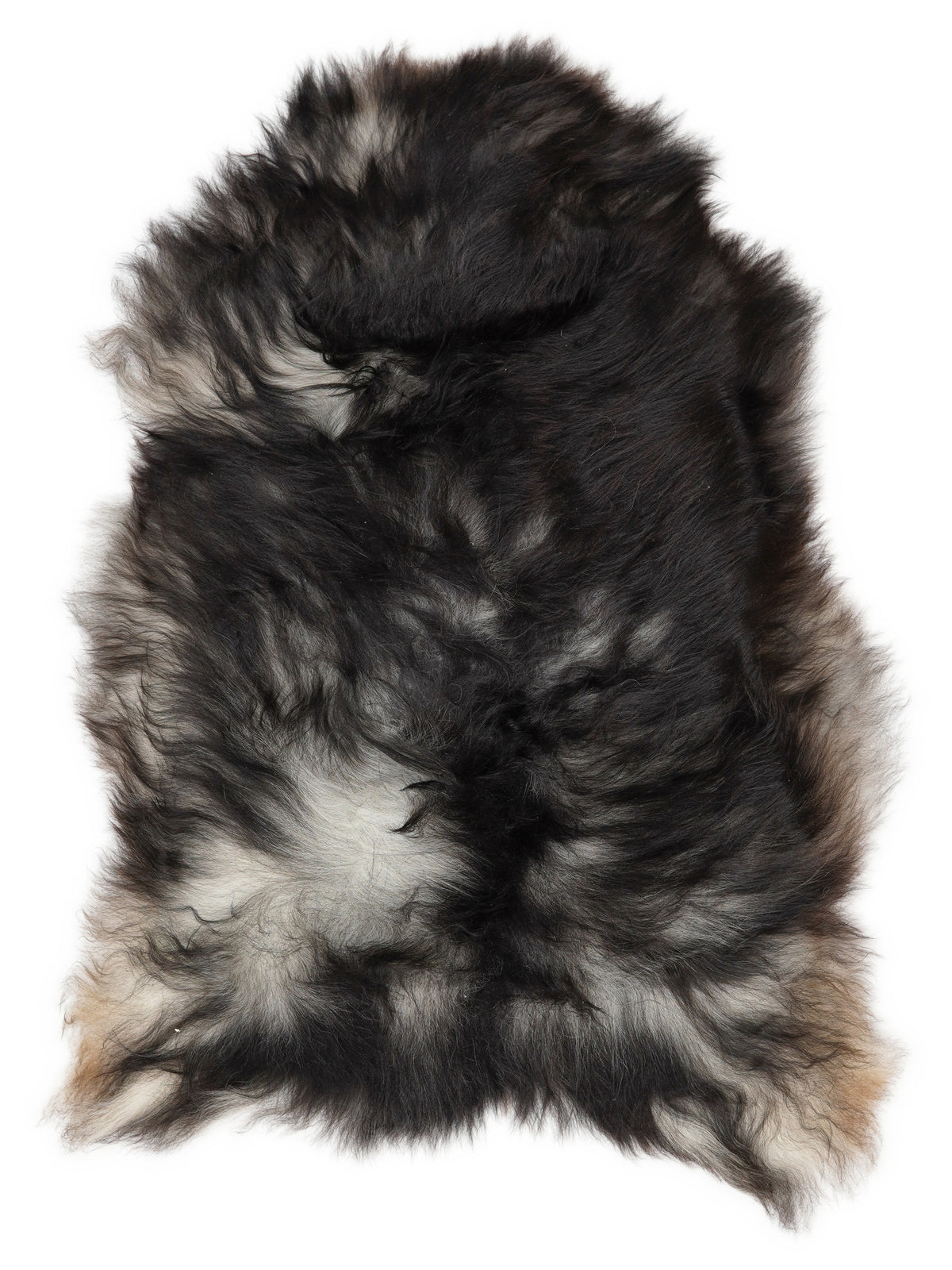 Grey Icelandic sheepskin rug of about 100 × 65 cm, seen from above: the exact sheepskin you receive