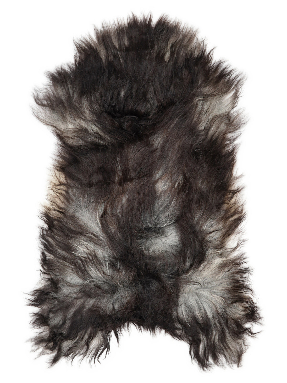 Grey Icelandic sheepskin rug of about 130 × 70 cm, seen from above: the exact sheepskin you receive