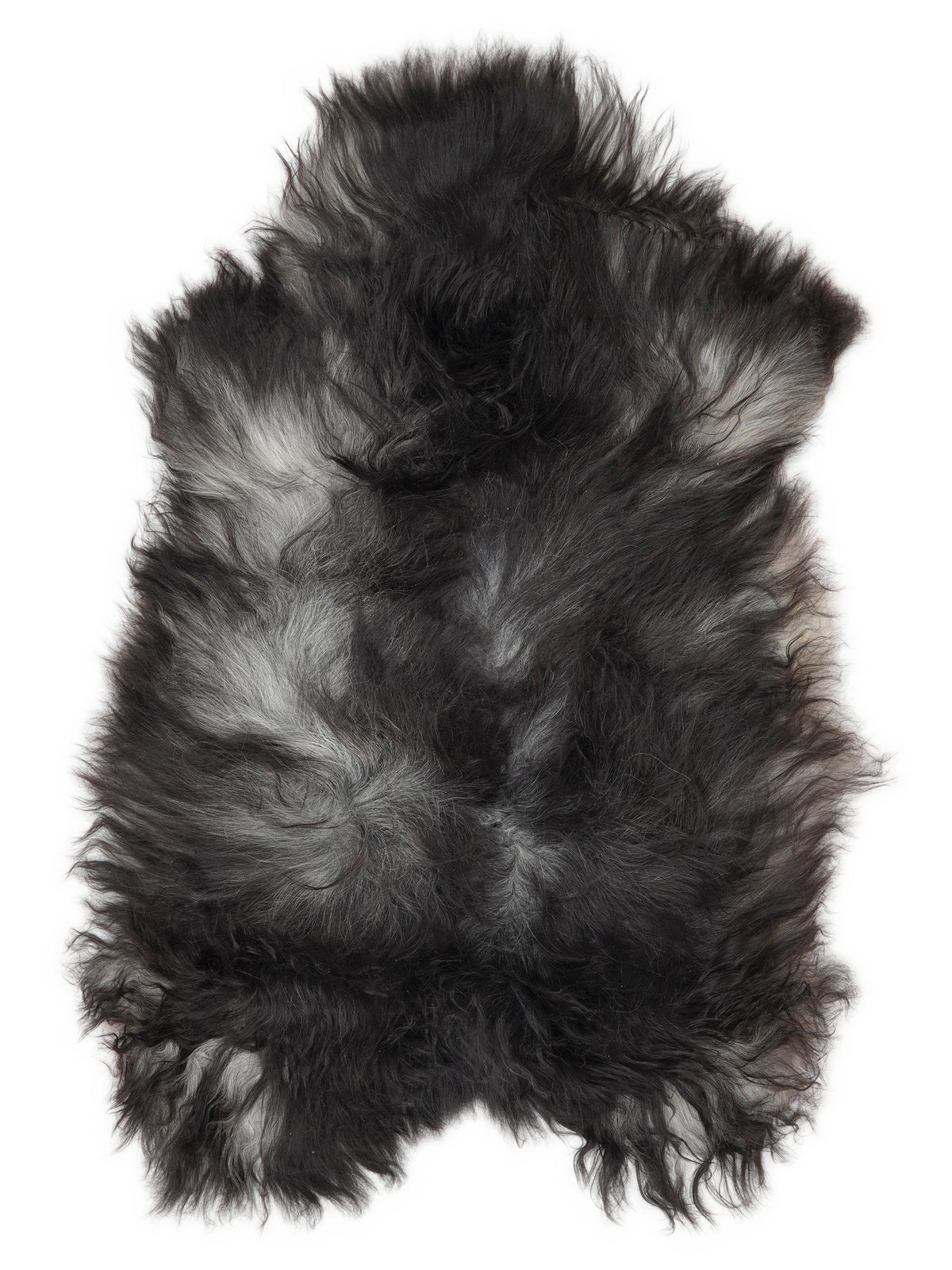 Grey Icelandic sheepskin rug of about 110 × 70 cm, seen from above: the exact sheepskin you receive