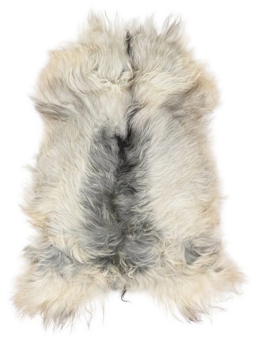 Grey Icelandic sheepskin rug of about 120 × 75 cm, seen from above: the exact sheepskin you receive
