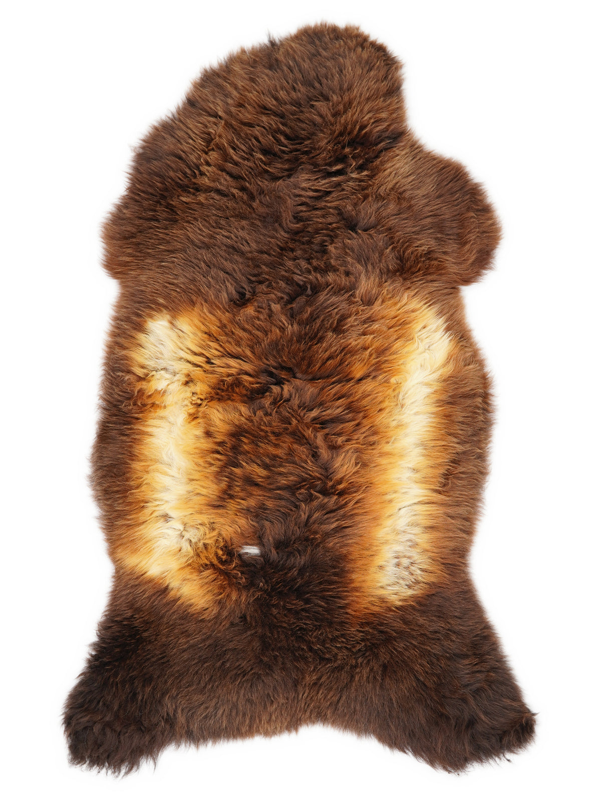 British multicolour sheepskin rug of about 120 × 60 cm, seen from above: the exact sheepskin you receive