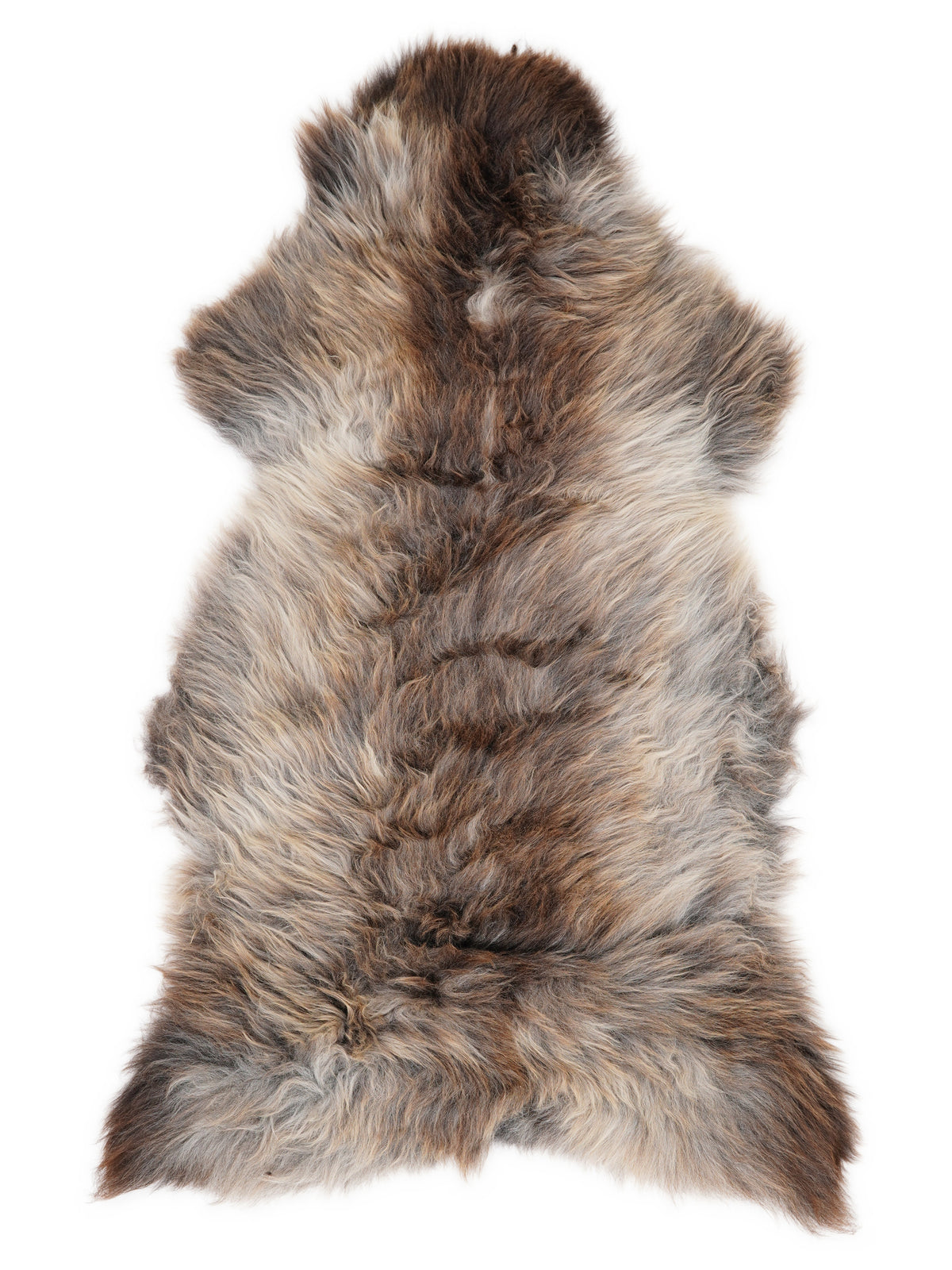 British multicolour sheepskin rug of about 130 × 65 cm, seen from above: the exact sheepskin you receive