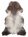 British multicolour sheepskin rug of about 125 × 65 cm, seen from above: the exact sheepskin you receive