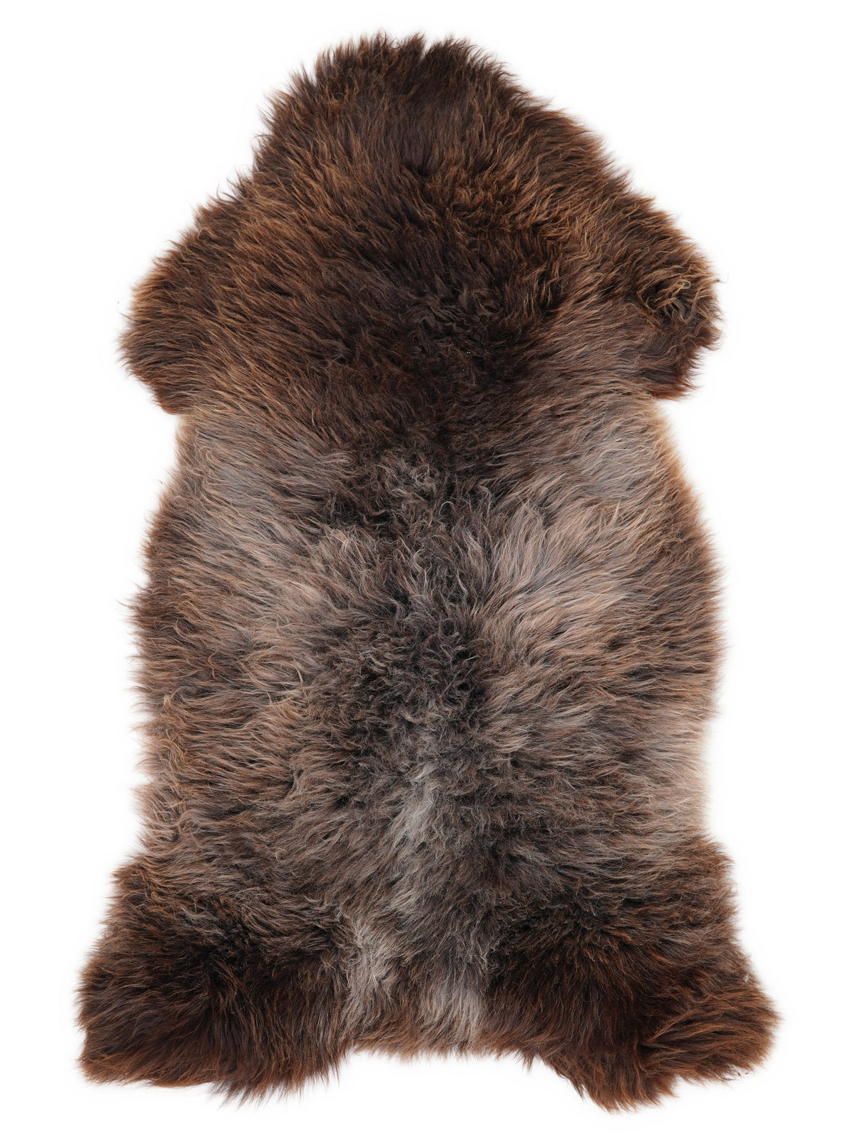 British multicolour sheepskin rug of about 125 × 65 cm, seen from above: the exact sheepskin you receive