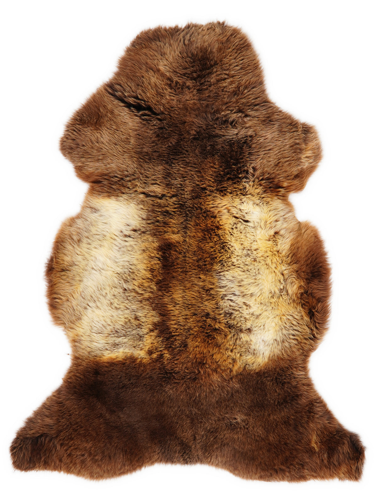 British multicolour sheepskin rug of about 120 × 70 cm, seen from above: the exact sheepskin you receive