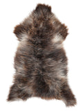 British multicolour sheepskin rug of about 130 × 65 cm, seen from above: the exact sheepskin you receive