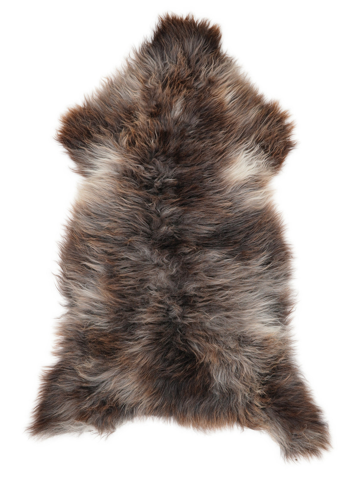 British multicolour sheepskin rug of about 130 × 65 cm, seen from above: the exact sheepskin you receive