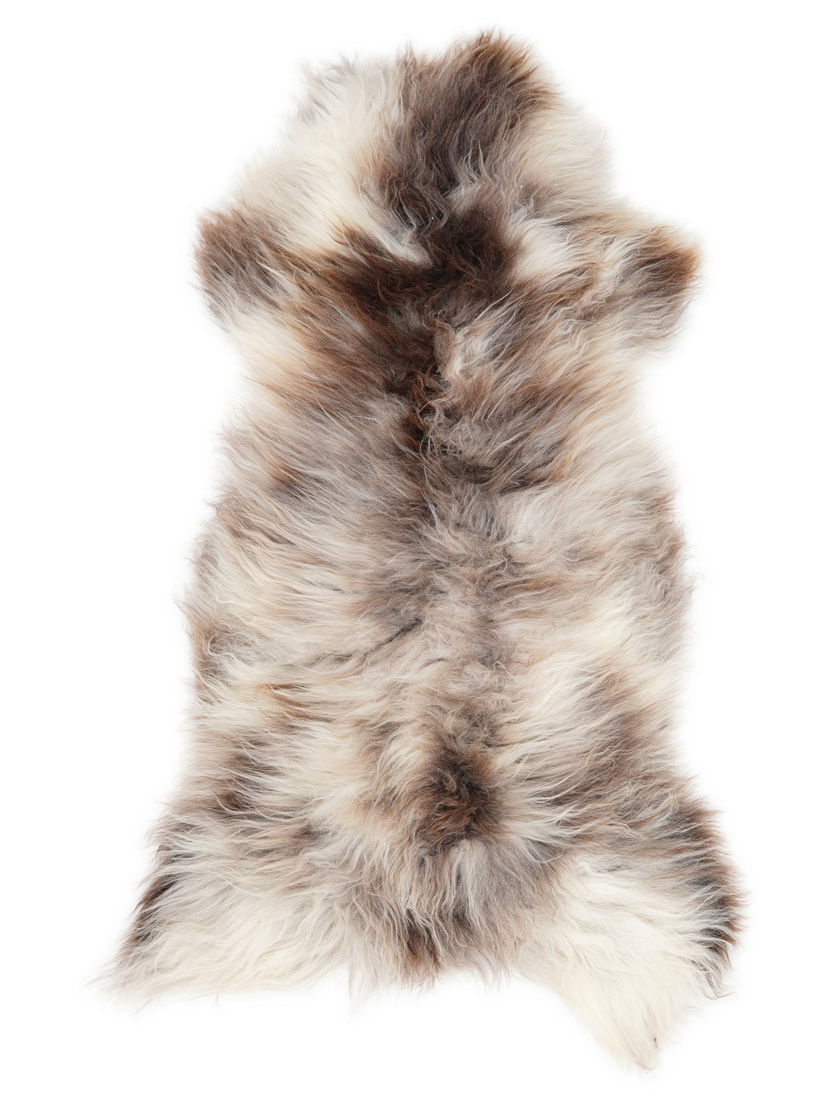 British multicolour sheepskin rug of about 130 × 65 cm, seen from above: the exact sheepskin you receive