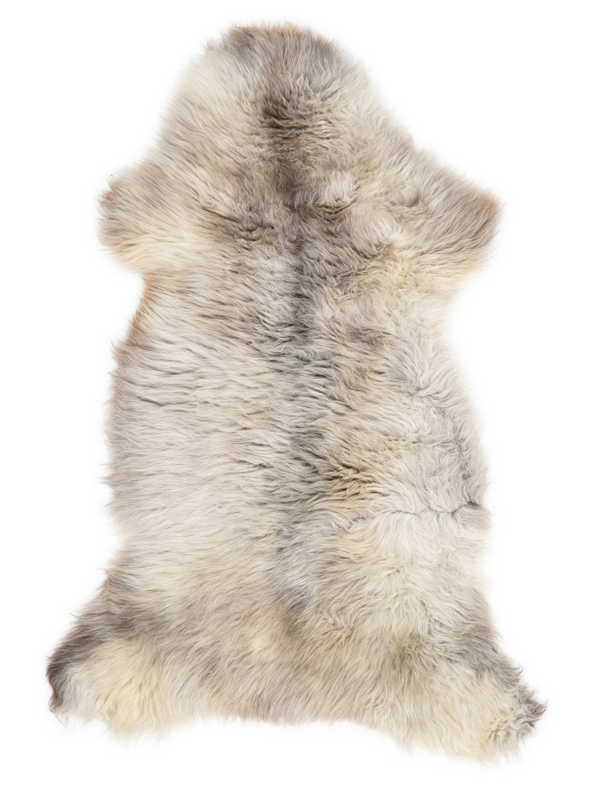 British multicolour sheepskin rug of about 125 × 60 cm, seen from above: the exact sheepskin you receive